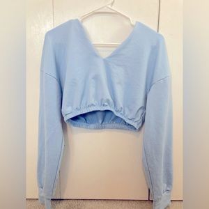 Size small, Cropped Long sleeve top, Shein, Baby Blue, cuff sleeves.